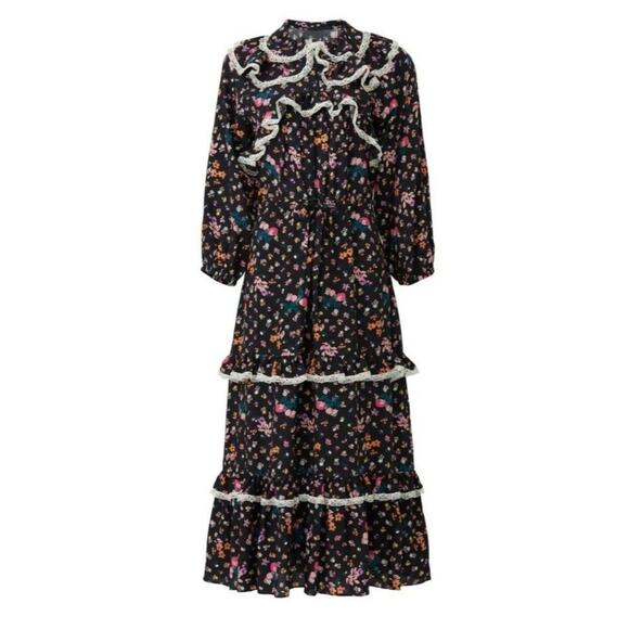 sz 40 black Hofmann copenhagen Bea floral ruffle dress  Victorian Vtg look - Picture 3 of 8